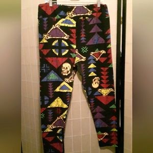 LulaRoe Skulls and Bones Colorful Super Soft Leggings fits L - XL